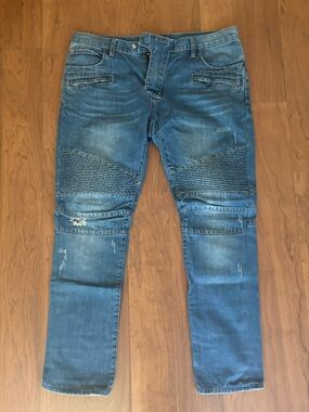 Balmain Slim Moto Jeans in Faded Blue